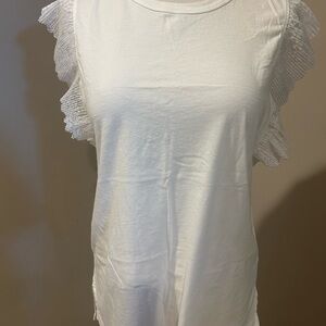 White Ruffle Sleeve Top - Sandro - Medium
